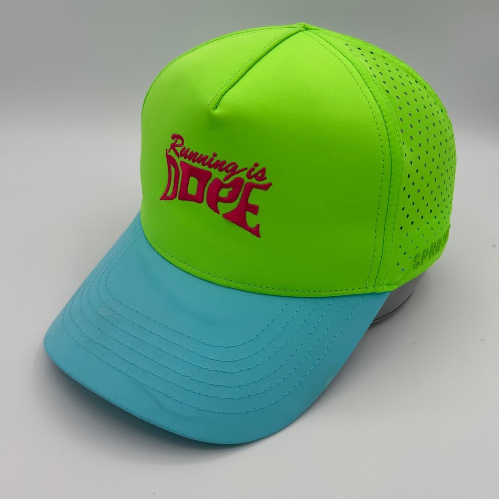 Sprints Running Hat Running is Dope Unisex OS Neon Green Blue Polyester Athletic